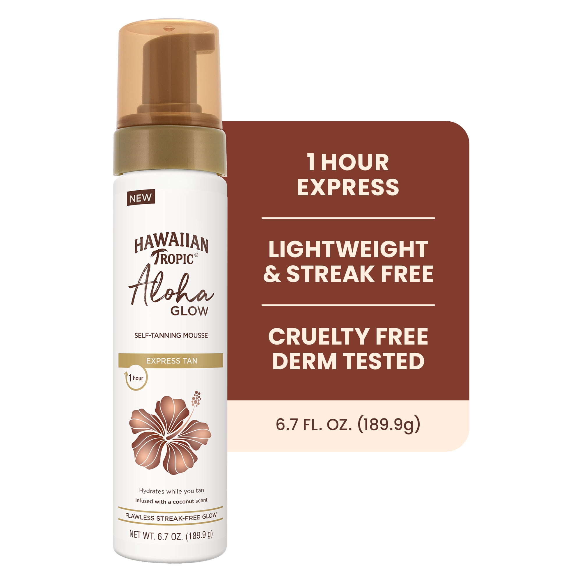 Hawaiian Tropic Aloha Glow Self Tanning Mousse, Express Self Tanner Foam, Sunless Tanner, 6.7 oz