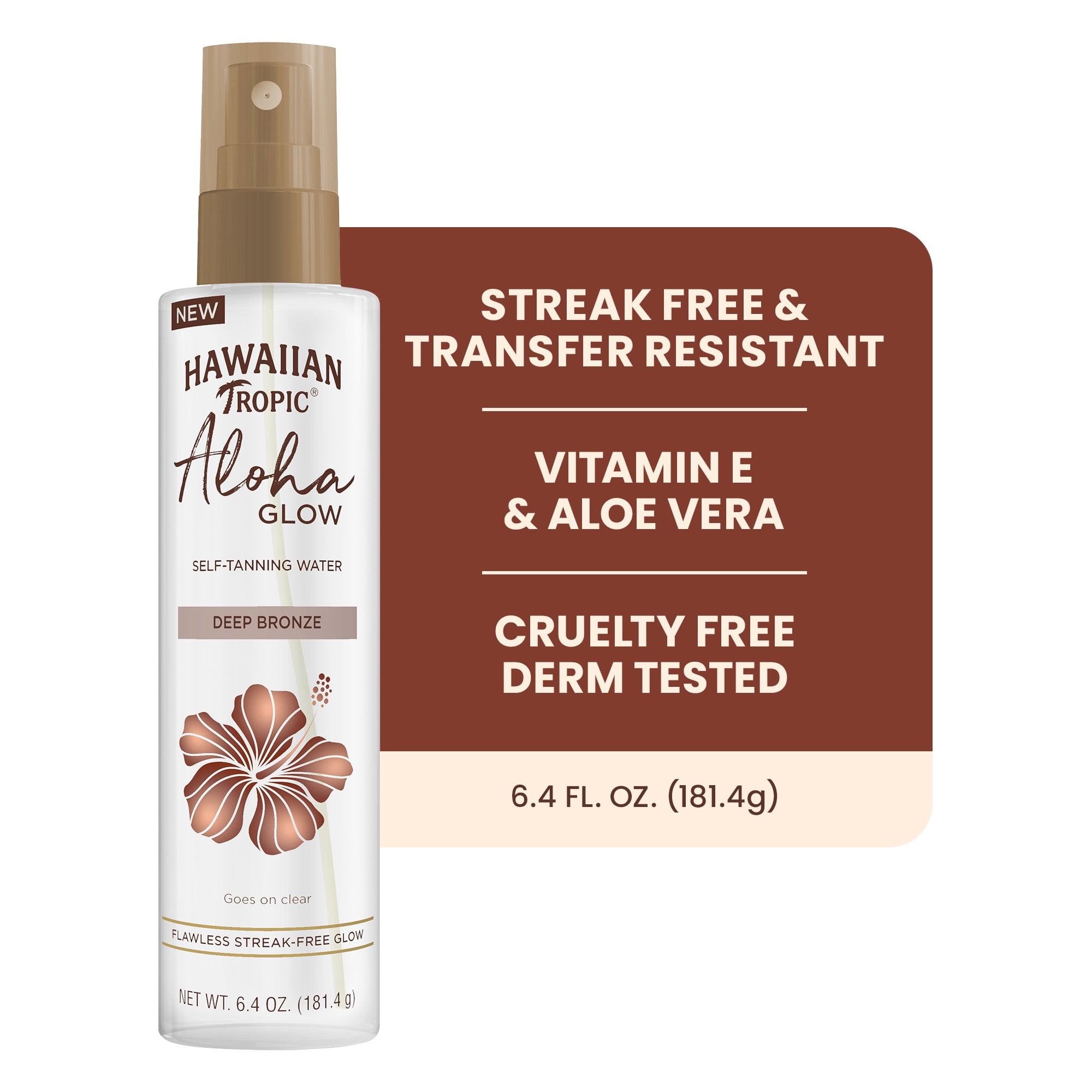 Hawaiian Tropic Aloha Glow Self Tanning Water, Deep Bronze Self Tanner Spray, Sunless Tanner, 6.4 oz