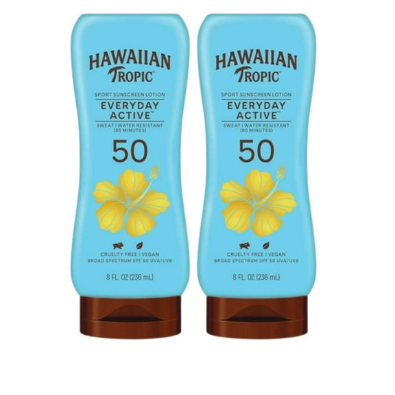Hawaiian Tropic, Everyday Active, Sport Sunscreen Lotion, SPF 50, Light Tropical, 8 fl. oz Pack of 2