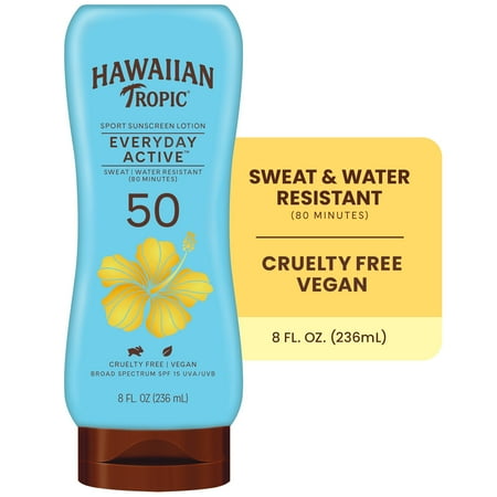 Hawaiian Tropic Everyday Active Sunscreen Lotion, 50 SPF, 8 fl oz, Water Resistant Adult Sunblock (8 Packs)