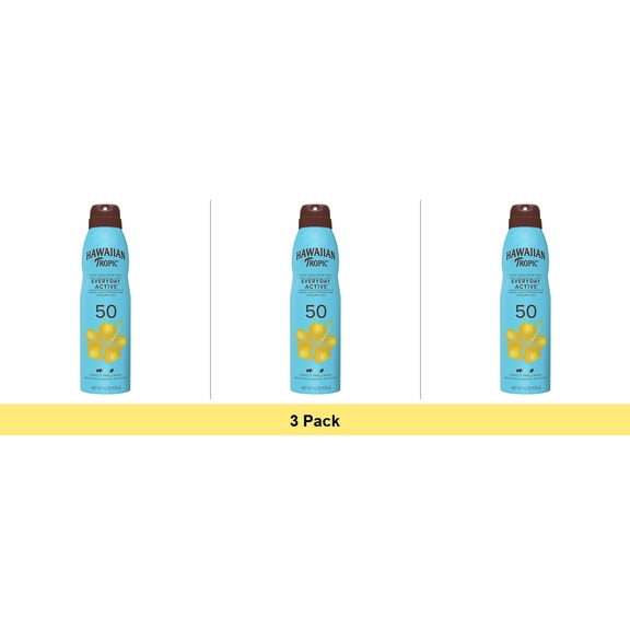 Hawaiian Tropic Everyday Active Sunscreen Spray SPF 50, 6.0 oz - 3 Pack Bundle
