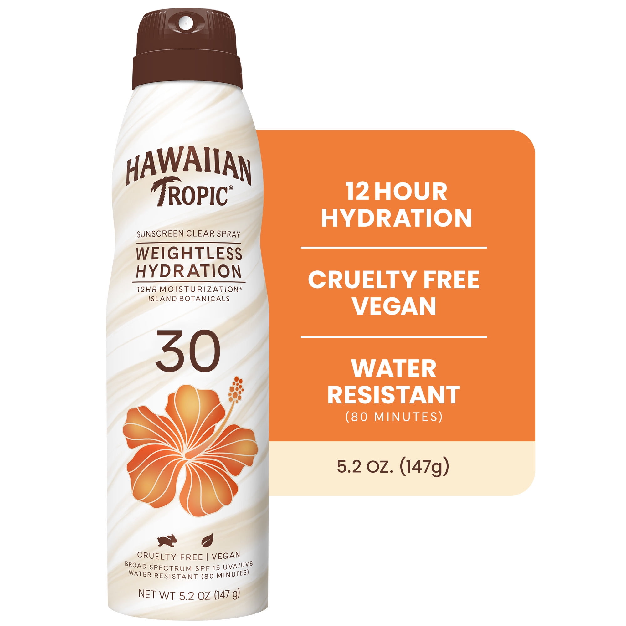 Hawaiian Tropic Weightless Hydration Clear Spray Sunscreen SPF 30, 6oz