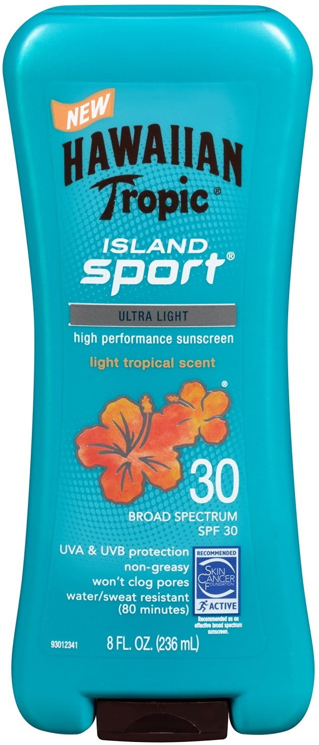 Hawaiian Tropic Island Sport Ultra Light High Performance Suncreen Lotion, Light Tropical Scent SPF 30 8 oz (Pack of 2)