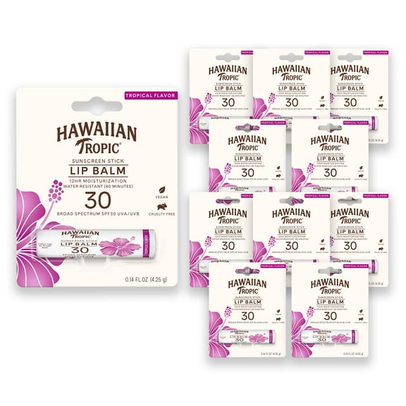 Hawaiian Tropic Tropical Lip Balm Spf 30 | Spf Lip Balm, Beach Essentials, Travel Sunscreen For Lips, Beach Necessities, Summer Essentials, Sunblock For Lips, Sun Protection, 0.14Oz (Pack Of 10)