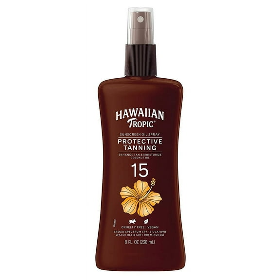 Hawaiian Tropic Protective Tanning Oil Spray Sunscreen SPF 15 8.0 fl oz Pack of 2