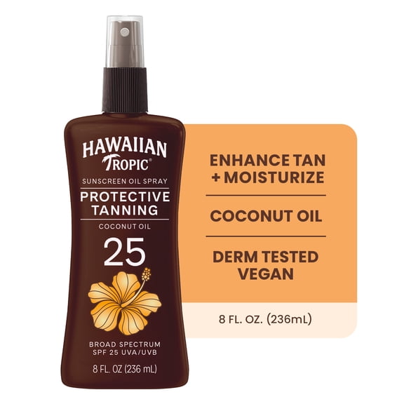 Hawaiian Tropic Protective Tanning Oil Sunscreen Spray, SPF 25, 8 fl oz