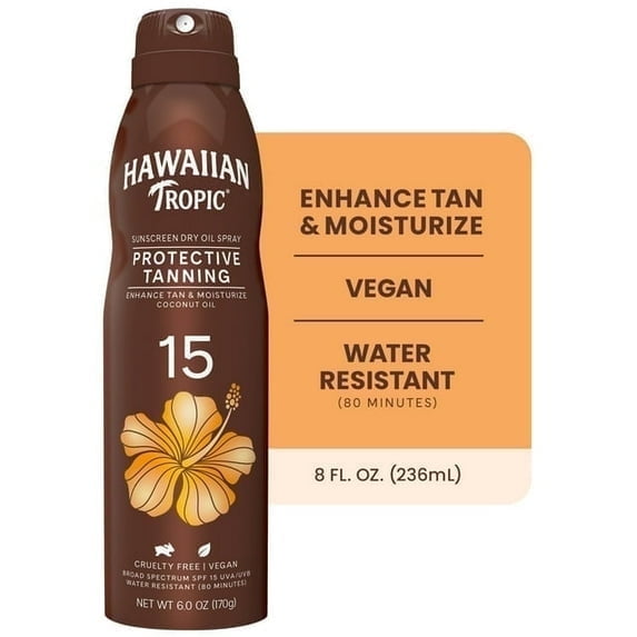 Hawaiian Tropic Protective Tanning Sunscreen, SPF 15, Dry Oil Spray, 6 oz ( 3  Pack )