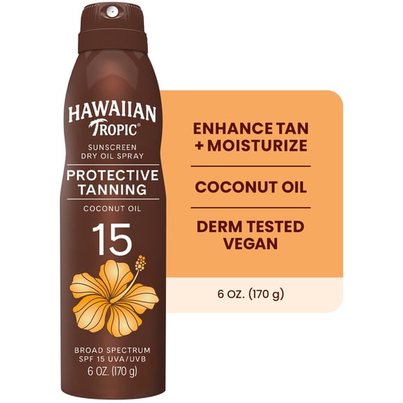 Hawaiian Tropic Protective Tanning Sunscreen, SPF 15, Dry Oil Spray, 6 oz