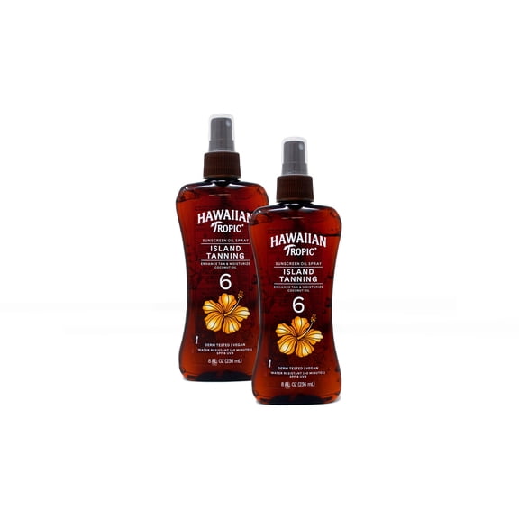 Hawaiian Tropic Island Tanning Sunscreen Oil Spray, SPF 6, Moisturize Coconut Oil, 8 FL OZ - 2 Pack