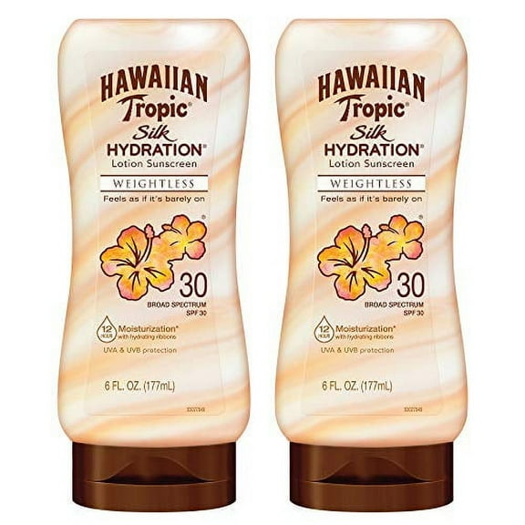Hawaiian Tropic SPF 30 Broad Spectrum Sunscreen, Hydration Weightless Moisturizing Sunscreen Lotion, 6 Fl Oz, Twin Pack