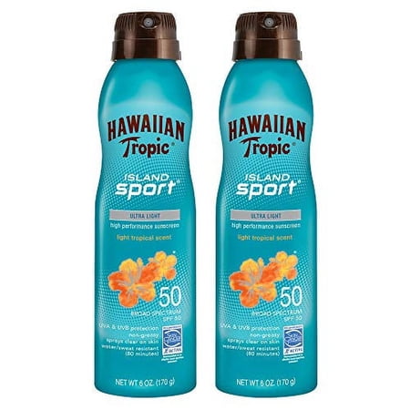 Hawaiian Tropic SPF 50 Broad Spectrum Sunscreen, Island Sport Sunscreen Spray, 6 oz, Twin Pack 6 Ounce - Twin Pack