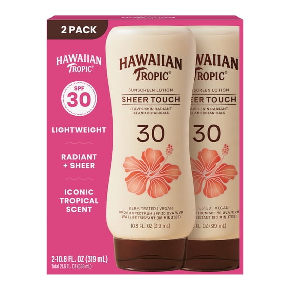 Hawaiian Tropic Sheer Touch Lotion Sunscreen SPF 30, 10.8 Fluid Ounce (2 Pack)