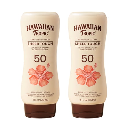 Hawaiian Tropic Sheer Touch Ultra Radiance Lotion Sunscreen SPF 50, Twin Pack, 8 Fl Oz each
