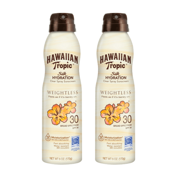 Hawaiian Tropic Silk Hydration Clear Mist Spray Sunscreen SPF 30 6 oz (Pack of 2)