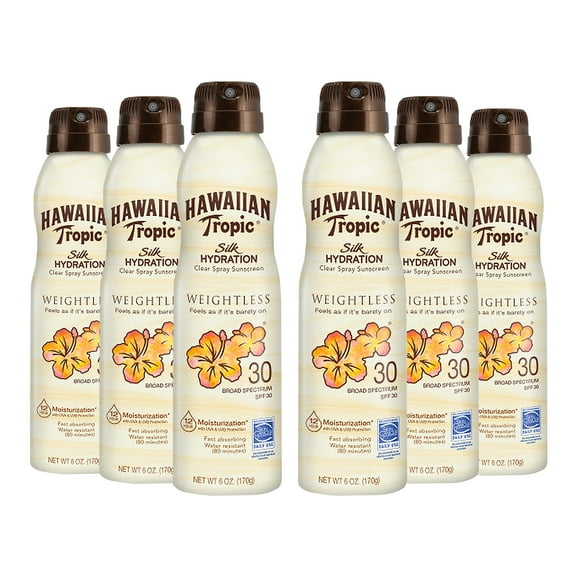Hawaiian Tropic Silk Hydration Clear Mist Spray Sunscreen SPF 30 6 oz (Pack of 6)