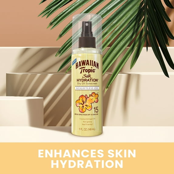 Hawaiian Tropic Silk Hydration Dry Oil Sunscreen Mist, SPF 15, 5 oz, Adult Sunscreen