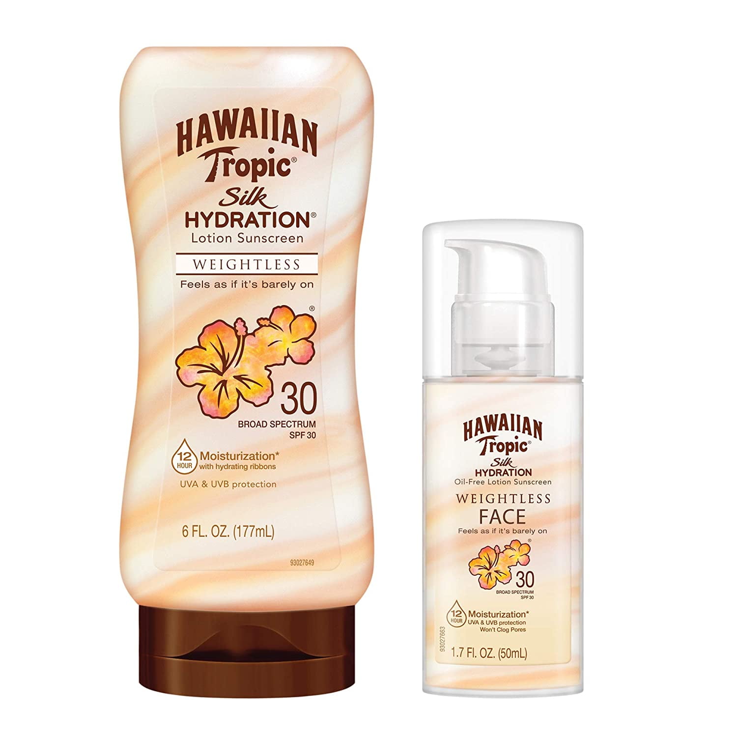 Hawaiian Tropic Silk Hydration Lotion Sunscreen (6 Oz.) & Weightless Hyrdation Face Lotion (1.7 Oz.) - Pack of 1
