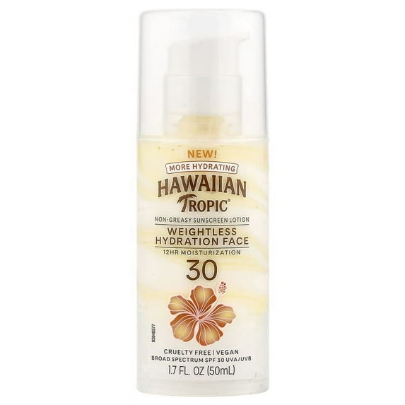 Hawaiian Tropic, Silk Hydration, Weightless Face, Oil-Free Sunscreen Lotion, SPF 30, 1.7 oz Pack of 4