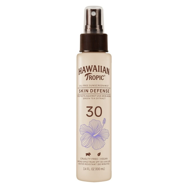 Hawaiian Tropic Skin Defense Sunscreen Mist SPF 30, 3.4oz Travel Size