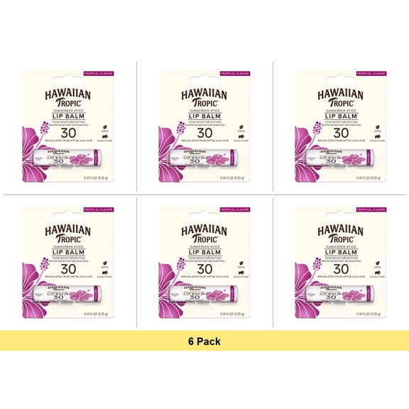 Hawaiian Tropic Tropical Lip Balm SPF 30, 0.14oz - 6 Pack Sunscreen