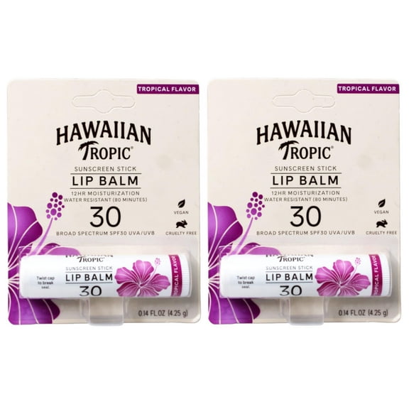 Hawaiian Tropic Tropical Lip Balm SPF 30, 0.14oz | Lip Sunscreen, Lip SPF 30, Lip Sunblock, Oxybenzone Free Sunscreen, Travel Size Sunscreen, Mini Sunscreen, 0.14oz - 2 Pack