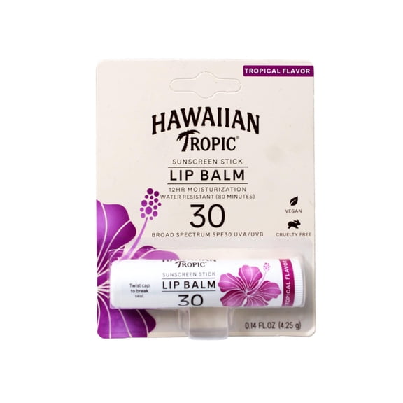 Hawaiian Tropic Tropical Lip Balm SPF 30, 0.14oz | Lip Sunscreen, Lip SPF 30, Lip Sunblock, Oxybenzone Free Sunscreen, Travel Size Sunscreen, Mini Sunscreen, 0.14oz - 4 Pack