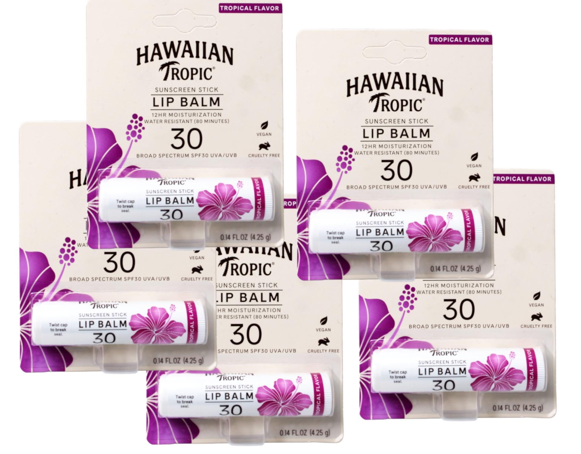 Hawaiian Tropic Tropical Lip Balm SPF 30, 0.14oz | Lip Sunscreen, Lip SPF 30, Lip Sunblock, Oxybenzone Free Sunscreen, Travel Size Sunscreen, Mini Sunscreen, 0.14oz - 5 Pack