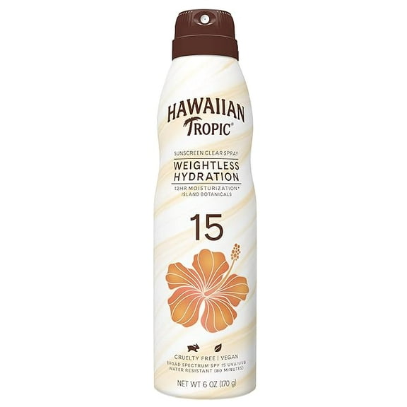 Hawaiian Tropic Weightless Hydration Clear Spray Sunscreen SPF 15, 6oz | Hawaiian Tropic Sunscreen SPF 15, Sunblock, Oxybenzone Free Sunscreen, Spray On Sunscreen, Body Sunscreen Spray, 6oz