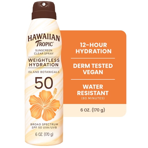 Hawaiian Tropic Weightless Hydration Clear Spray Sunscreen SPF 50, 6oz