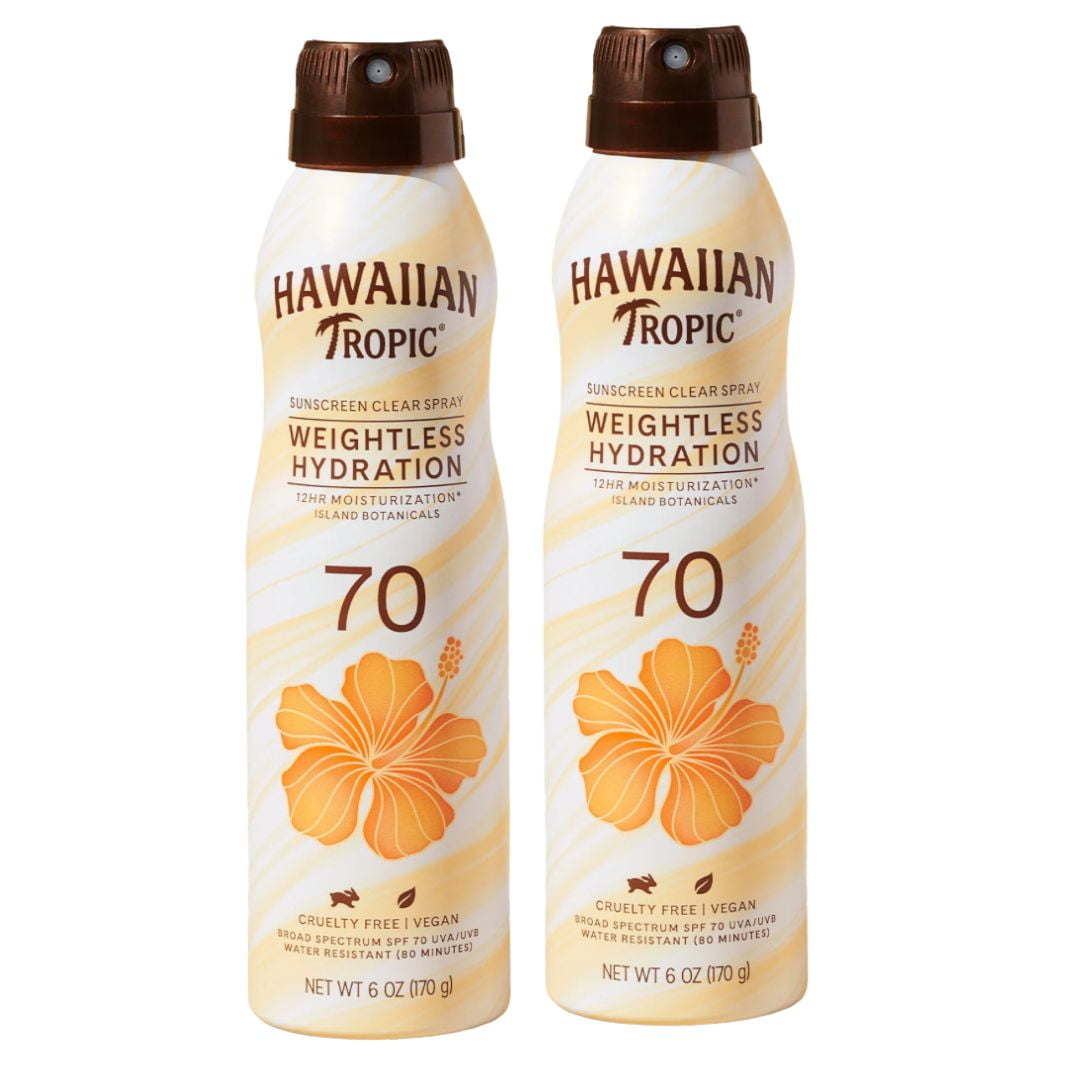 Hawaiian Tropic Weightless Hydration Clear Sunscreen Spray SPF 70 6.0 oz Pack of 2