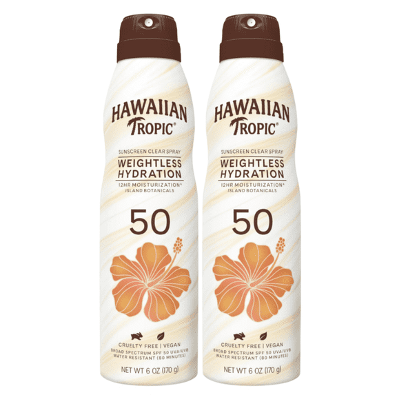 Hawaiian Tropic Weightless Hydration Sunscreen Spray SPF 50 6.0 `oz Pack of 2