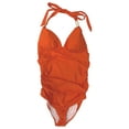thumbnail image 1 of Hawaiian Tropic Womens Orange 1 Piece Slimming Ruched Halter Swim Suit Small, 1 of 2
