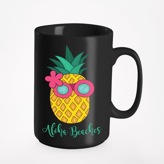 Hawaiian Tropical Aloha Beaches Pineapple, Black 15oz Ceramic Mug