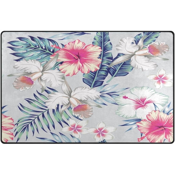 Hawaiian Tropical Floral Area Rugs Colorful Large Non-Slip Floor Matative Carpets Doormat for Kitchen Living Dining Dorm Playing Room Bedroom 31 x 20inch Home Decor