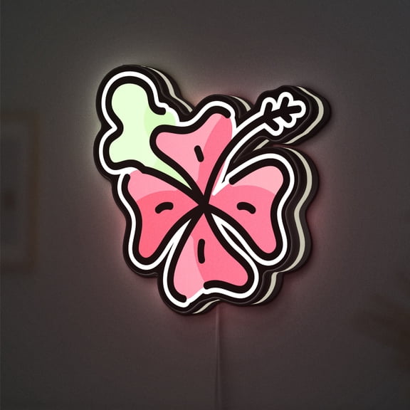 Hawaiian Tropical Flower 3D Novelty Light Box, Summer Beach Lamp Decor with Hibiscus for Vacation Homes and Island Vibes (Height 24 inch, 60cm)