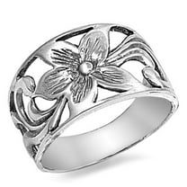 Hawaiian Tropical Flower Plumeria Oxidized Ring Sterling Silver Band 925 Jewelry Female Male Size 5