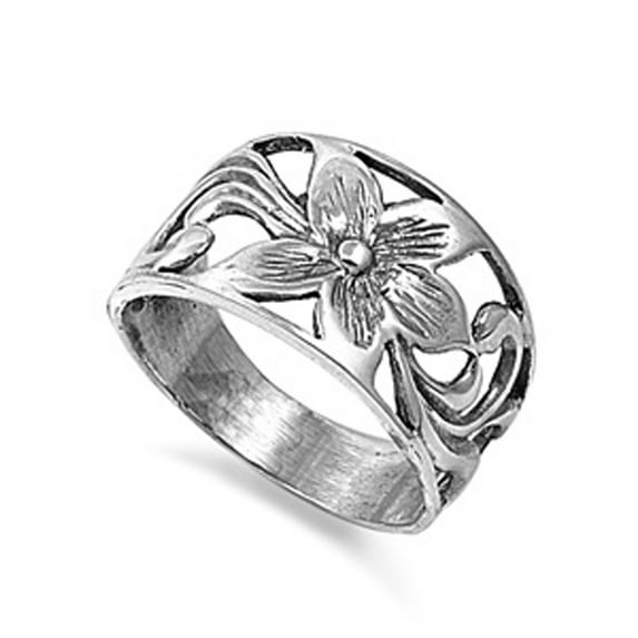 Hawaiian Tropical Flower Plumeria Oxidized Ring Sterling Silver Band 925 Jewelry Female Male Size 6