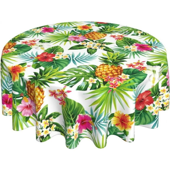 Hawaiian Tropical Flower Round Tablecloth Washable Reusable Decoration Table Cover for Kitchen Party 60"