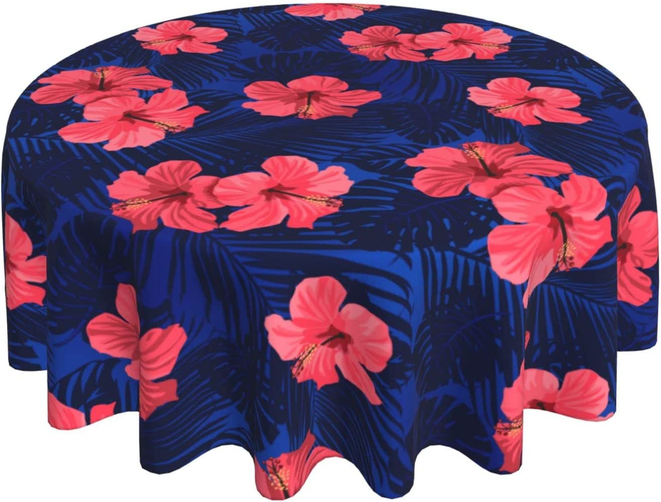 Hawaiian Tropical Flowers and Palm Leaves Round Tablecloth 60 Inch
