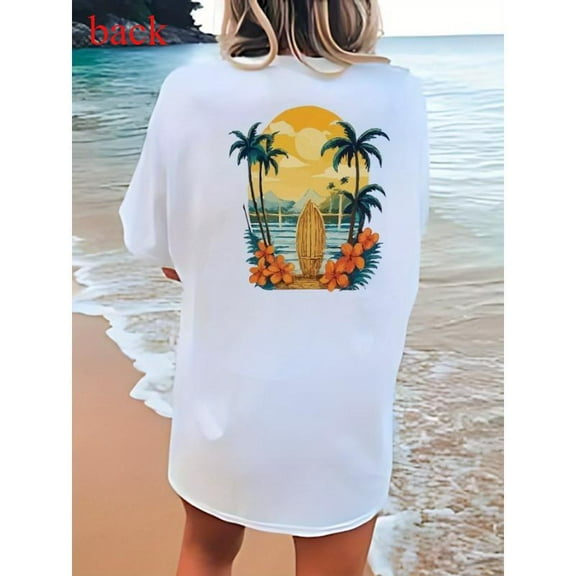 Hawaiian Tropical Graphic Tee T-Shirt Vacation Cotton Top Casual Short Sleeve Crew Neck White S-5XL
