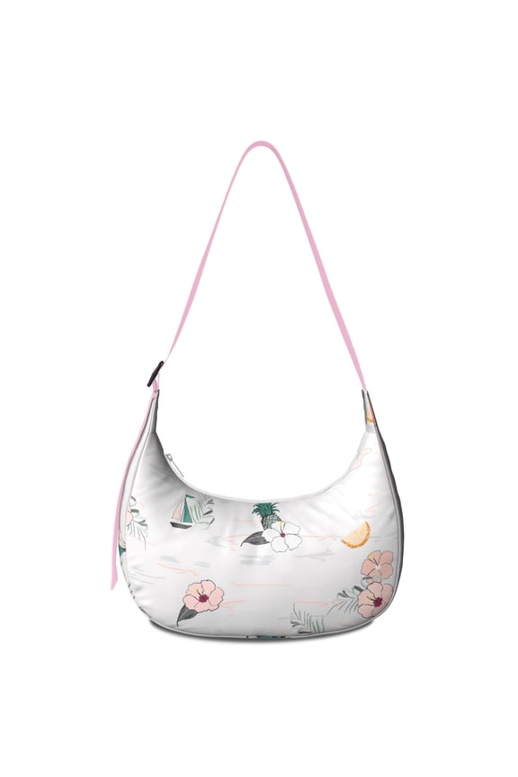 Hawaiian Tropical Island Crossbody Bag for Women Coastal Paradise Corduroy Shoulder Purse Boho Safari Jungle Crescent Sling Bag Exotic Palm Tree Beachy Purse