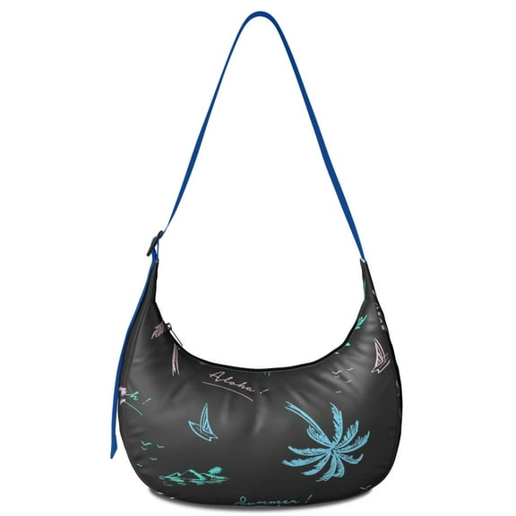 Hawaiian Tropical Island Crossbody Bag for Women Coastal Paradise Corduroy Shoulder Purse Boho Safari Jungle Crescent Sling Bag Exotic Palm Tree Beachy Purse