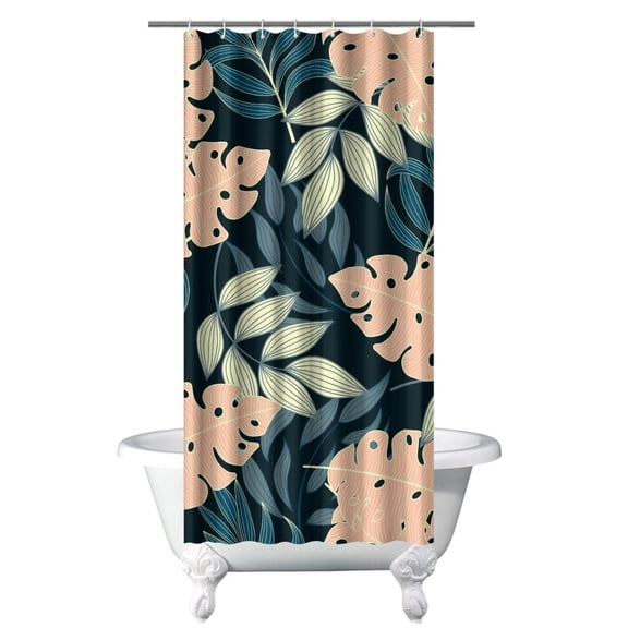 Hawaiian Tropical Island Shower Curtain with 6 Hooks, Waterproof Fabric, Artistic Boho Tropical Sunset Palm Tree Design for Bathroom Decor, Machine Washable Coastal Paradise Bath Curtain