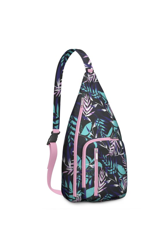 Hawaiian Tropical Island Sling Backpack – Exotic Palm Leaf & Flower Design, Anti-Theft Water-Resistant Shoulder Bag