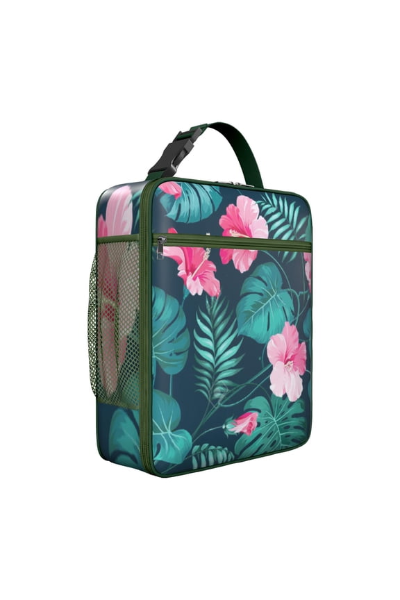 Hawaiian Tropical Leaf Insulated Lunch Bag – Palm Leaf Hawaiian Floral Aloha Tropical Plant Jungle Leaves Colorful Exotic Beach Vacation Palm Inspired Floral Leafy Summer Vibrant Retro Botanical Tote