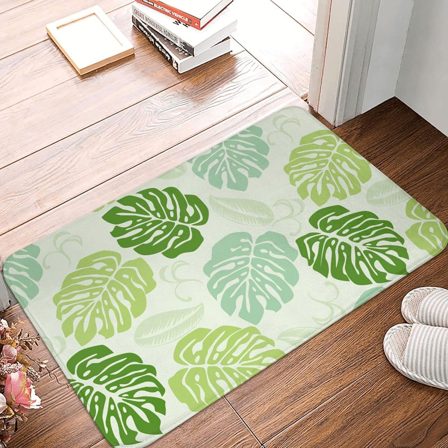 Orange Hawaiian Palm Tree Print Floor Mat