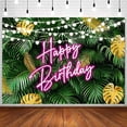Hawaiian Tropical Palm Leaves Birthday Backdrop - Aloha Luau Jungle