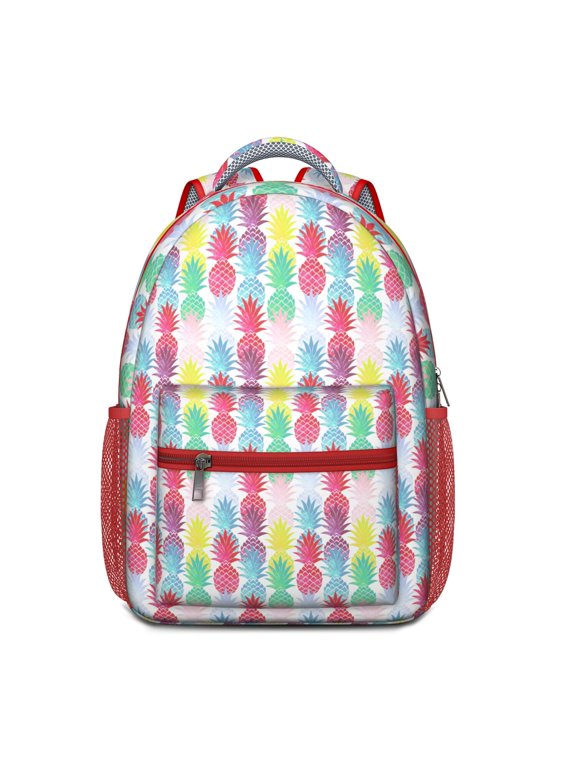 Hawaiian Tropical Pineapple School Backpack with Exotic Fruit Yellow Golden Summer Flowers Print