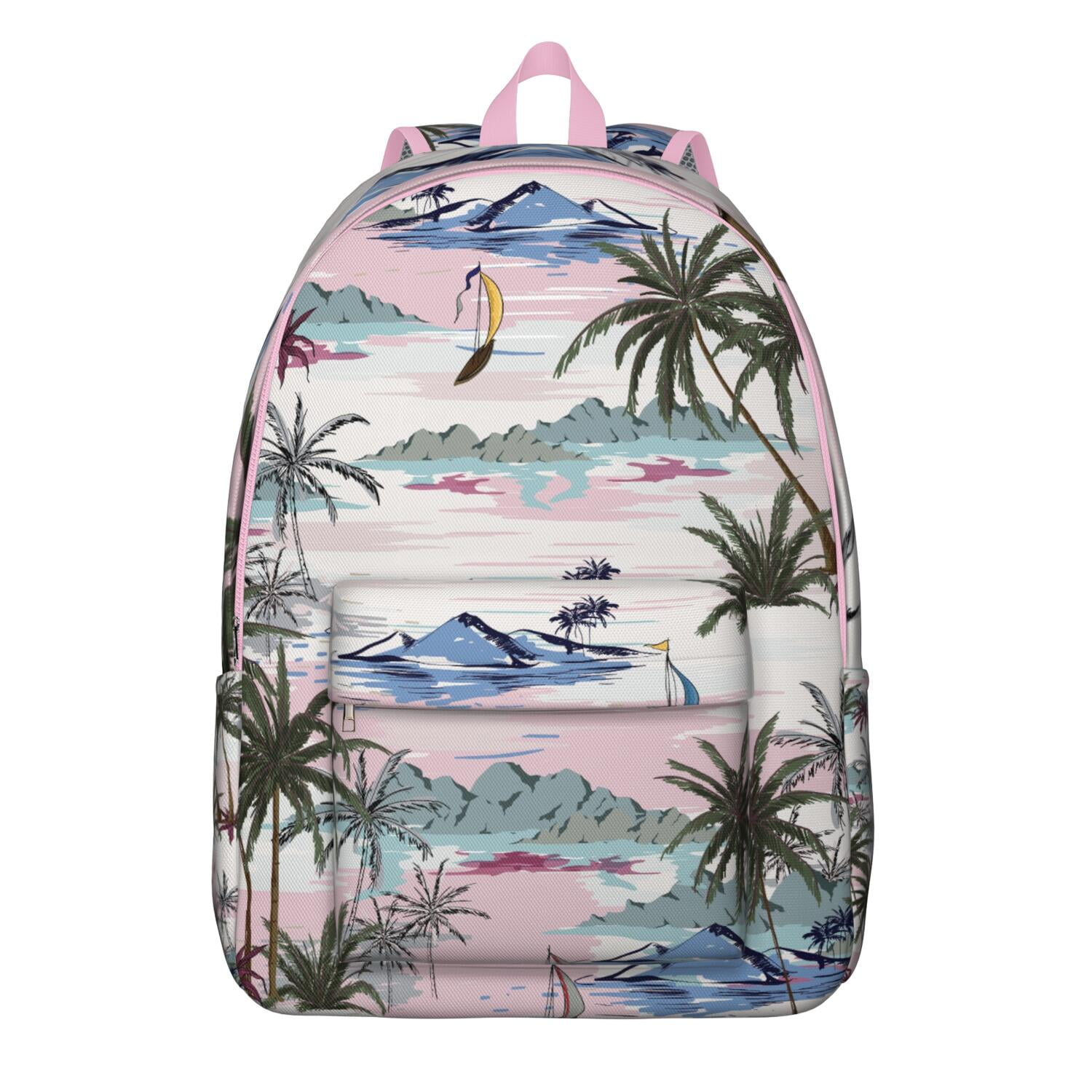 Hawaiian Tropical Plant Backpack, Palm Leaf School Bag with Jungle ...