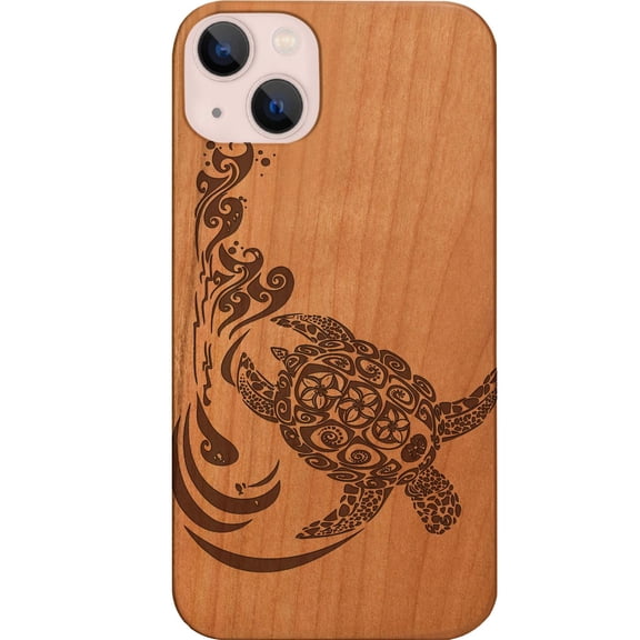 Hawaiian Turtle 3 - Engraved Wooden Phone Case for iPhone 13, Color: Cherry
